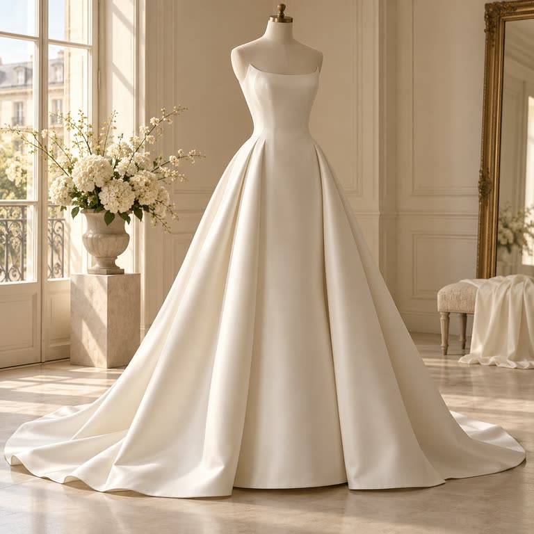 Vestido minimalista de mikado liso